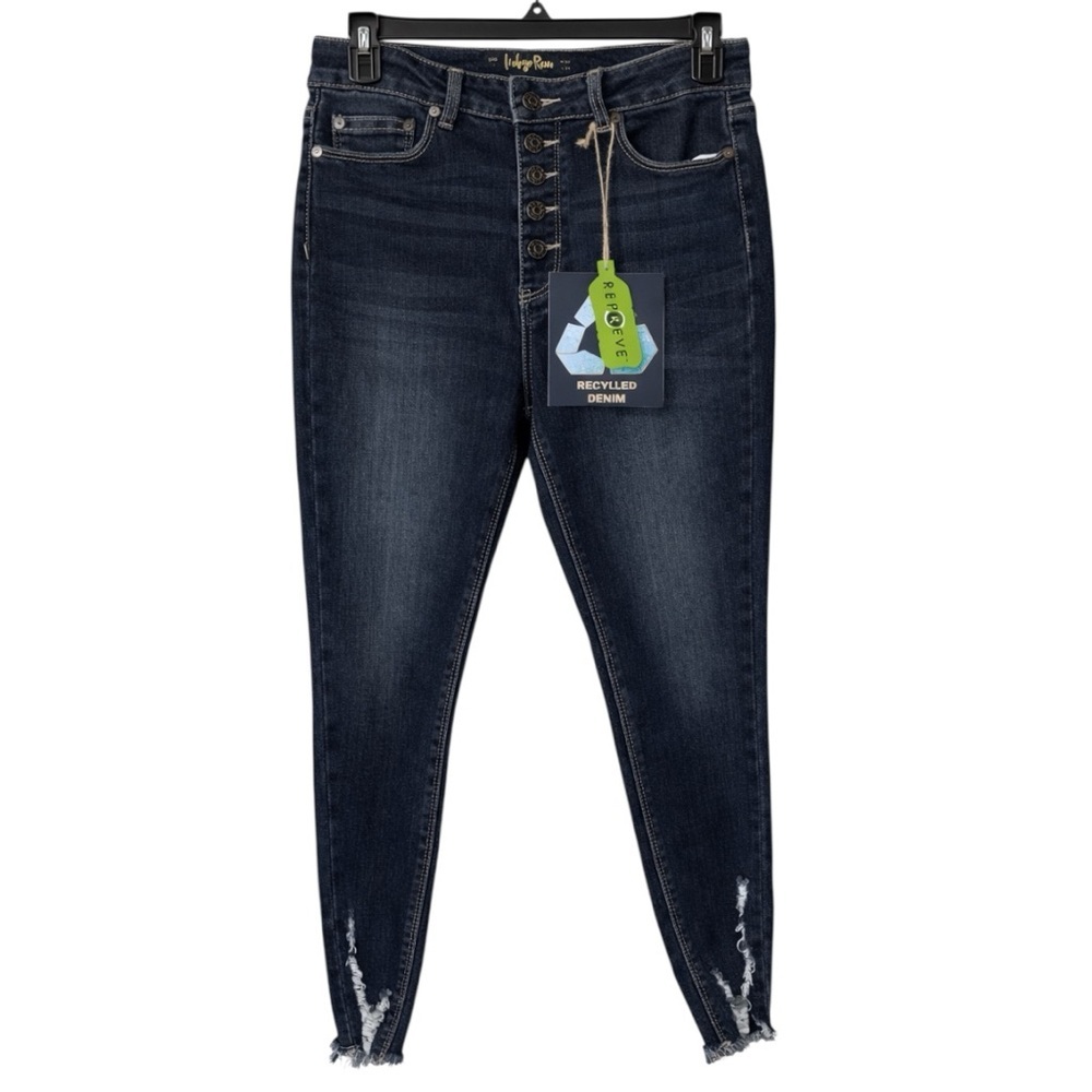 Indigo Rein High Rise Ankle Jeans Size 7 W27 Recycled Denim Button Fly Raw Hem